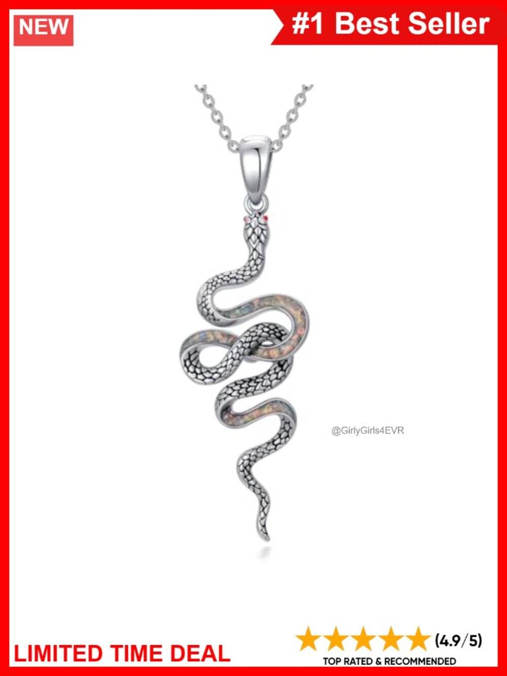 Sterling Silver Opal Snake Pendant Necklace 18" Women's Gift